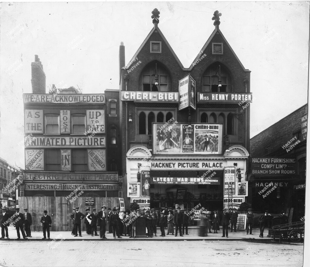Hackney Picture Palace and Electric Picture Palace, Mare Street between Graham Road and the railway bridge. Also Hackney Furnishing Ltd, 1914