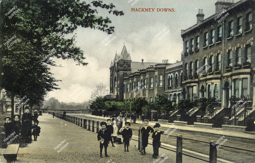 Queensdown Road, north end; showing edge of Downs; the Baptist Chapel and the Downs Hotel, c.1890.