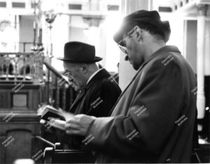 Dalston Synagogue, Poets Road.  Interior of Synagogue, showing last service held before closure in January 1967.