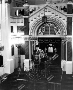 Dalston Synagogue, Poets Road.  Interior of Synagogue, showing last service held before closure in January 1967.
