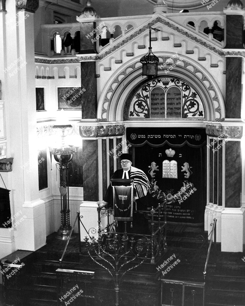 Dalston Synagogue, Poets Road.  Interior of Synagogue, showing last service held before closure in January 1967.