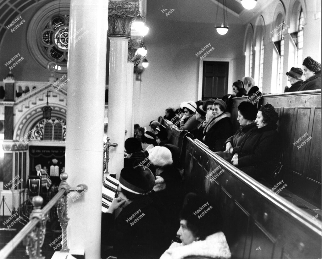 Dalston Synagogue, Poets Road.  Interior of Synagogue, showing last service held before closure in January 1967.