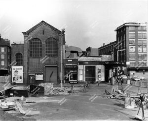 City Road, showing alterations to junction with Old Street, looking south towards Old Street Station (prior to demolition), c.1966.