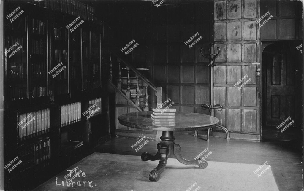 The library, St John’s Institute, Sutton House, Homerton High Street, Hackney, c.1930.