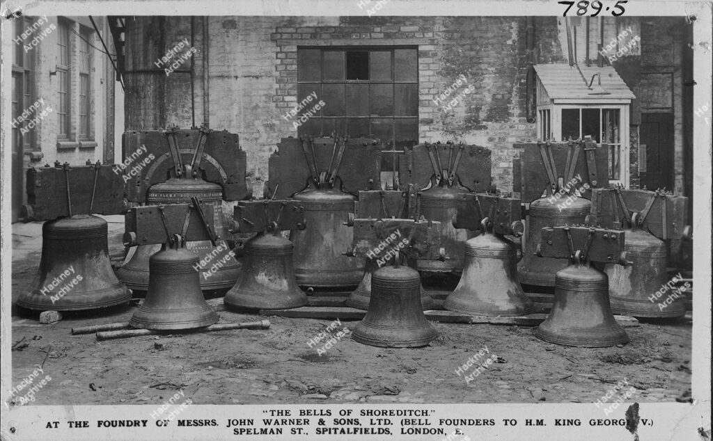 The Bells of Shoreditch at John Warner and Sons LTD foundry at Spelman Street, Spitalfields., Hackney. 1930.