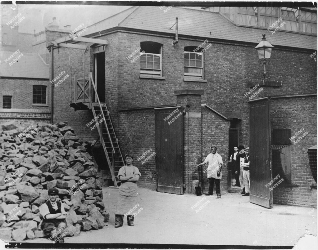 Stone breakers’ yard, possibly Casual Ward at eastway, c.1900.