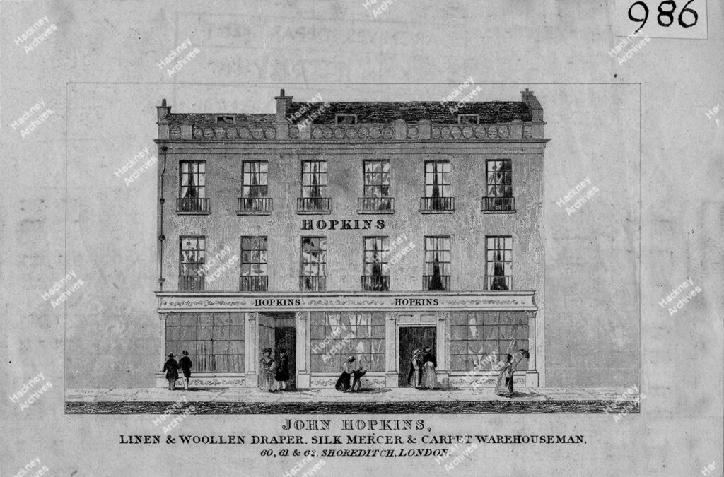 John Hopkins, Drapers, from “Shoreditch High Street and Views”, 1845.