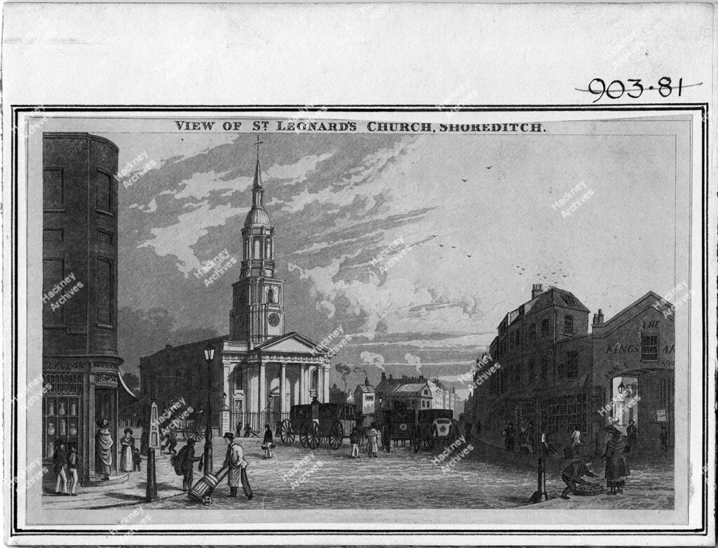 St. Leonard’s Church, Kingsland Road and Old Street, c.1827.