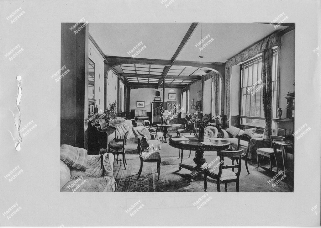 Interior of Brooke House, Upper Clapton Road, Hackney, c.1925.