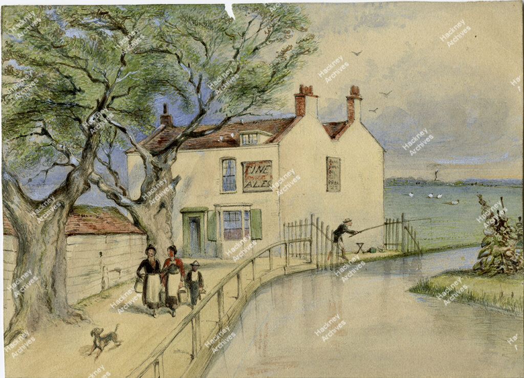 Sluice House and Eel Pie Tavern, Eel Pie Island, Hackney, c.1840.