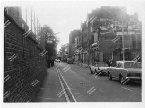 The demolition of No.71 Hoxton Street looking towards Old Street. Hoxton Street, west side, Hackney. 1971