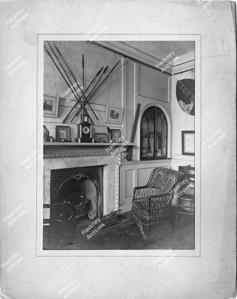 Interior of sitting room at Sutton House, Homerton High Street, Homerton, Hackney, c.1895.