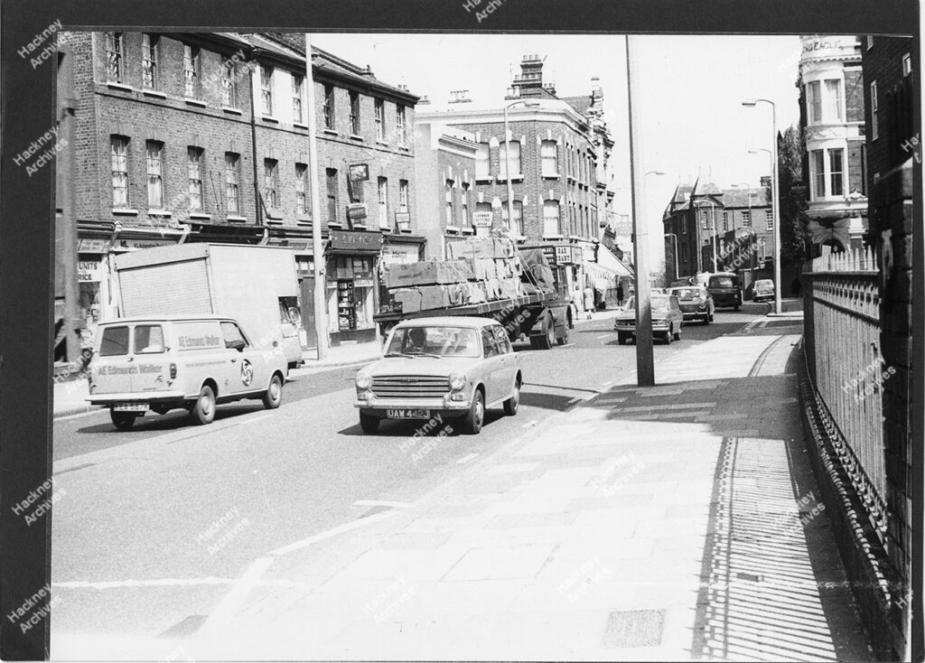 Homerton High Street, Homerton, Hackney. View east from Nisbet House. 1973.