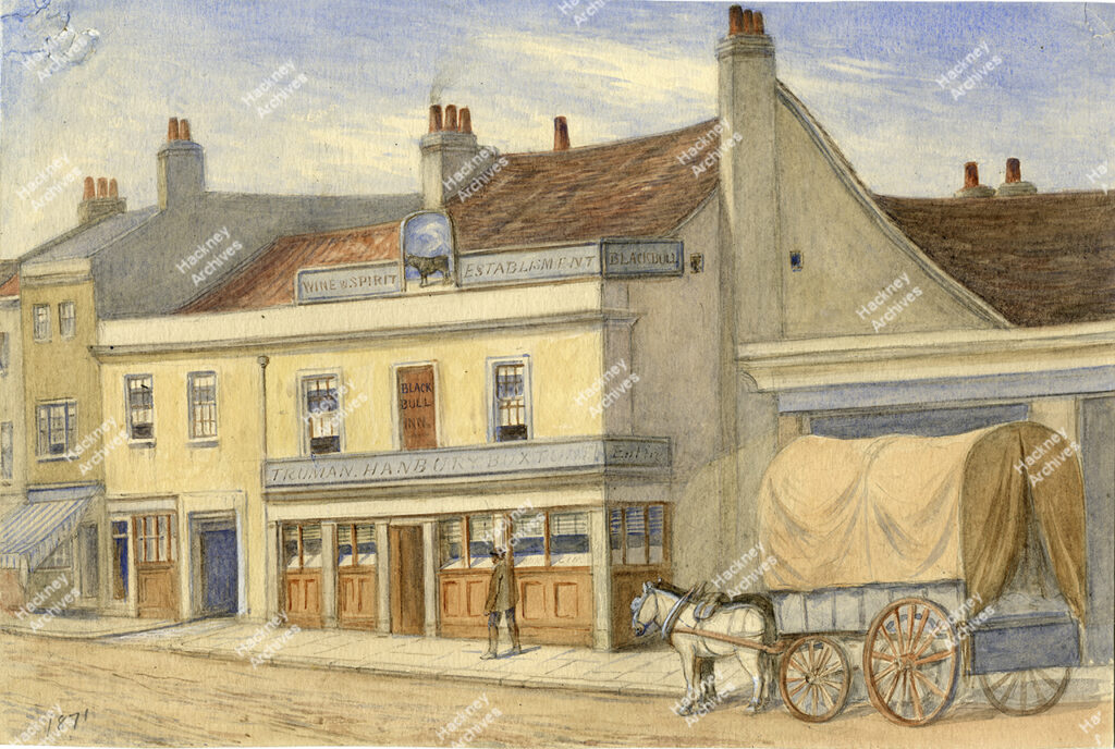 The Black Bull public house, High Street, Stoke Newington. Hackney. 1869.