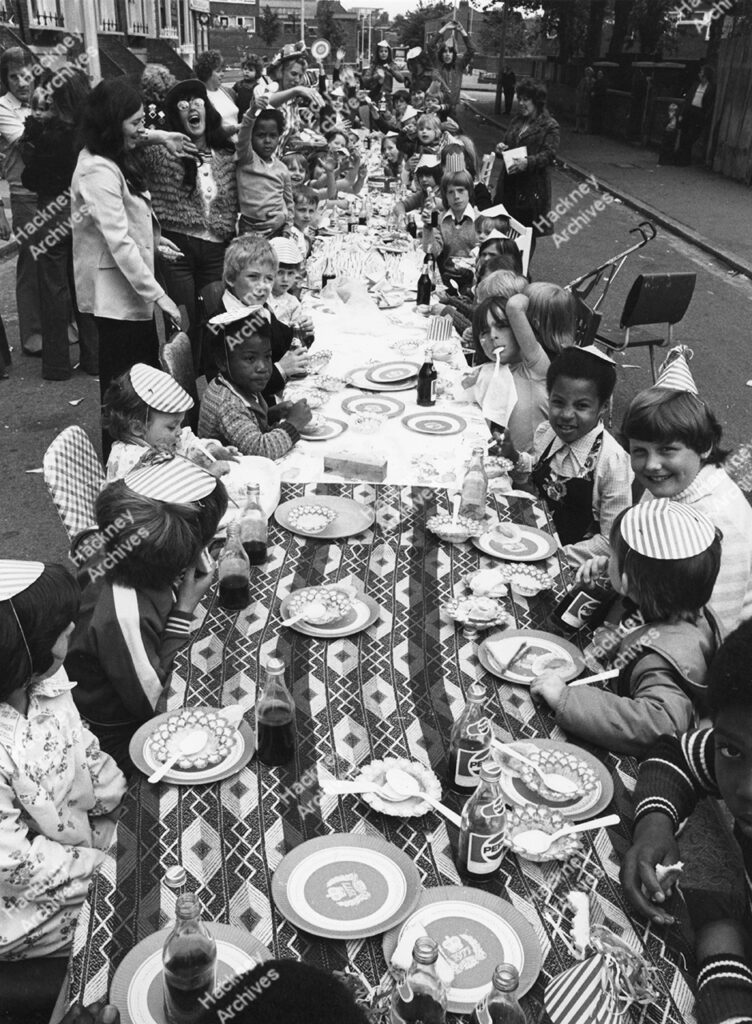Silver Jubilee of HRH Queen Elizabeth II. Street parties on June 6 & 7, 1977: Navarino Road: Darnley Road; Nightingale Estate; Dunlace Road; Pedro Street; Trowbridge Estate; Spring Hill; Warneford Street; Poole Road/Valentine Road; Harrowgate Road.