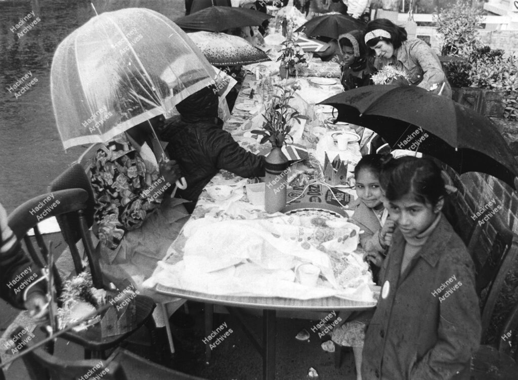 Silver Jubilee of HRH Queen Elizabeth II. Street parties on June 6 & 7, 1977: Navarino Road: Darnley Road; Nightingale Estate; Dunlace Road; Pedro Street; Trowbridge Estate; Spring Hill; Warneford Street; Poole Road/Valentine Road; Harrowgate Road.