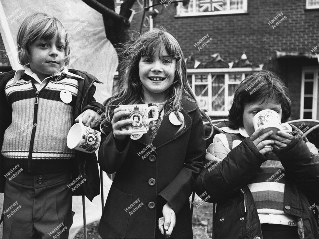 Silver Jubilee of HRH Queen Elizabeth II. Street parties on June 6 & 7, 1977: Navarino Road: Darnley Road; Nightingale Estate; Dunlace Road; Pedro Street; Trowbridge Estate; Spring Hill; Warneford Street; Poole Road/Valentine Road; Harrowgate Road.