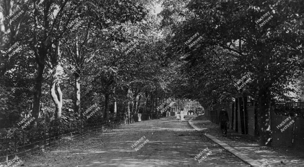 Stoke Newington High Street , looking north, from the corner of Brooke Road, shows Rochester Castle pub c.1915.