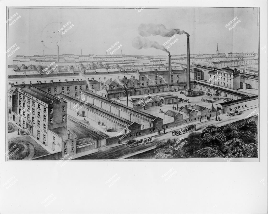 Achille Serre, Hackney Wick. Interior of Dry cleaning Works, women working at ironing boards, 1800s.
