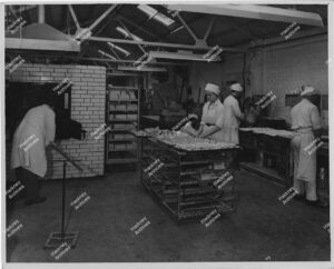 L.T.Scott Ltd, Homerton 1951. About 15,000 loaves of bread and £500 worth of pastries were produced each week at this bakery.
