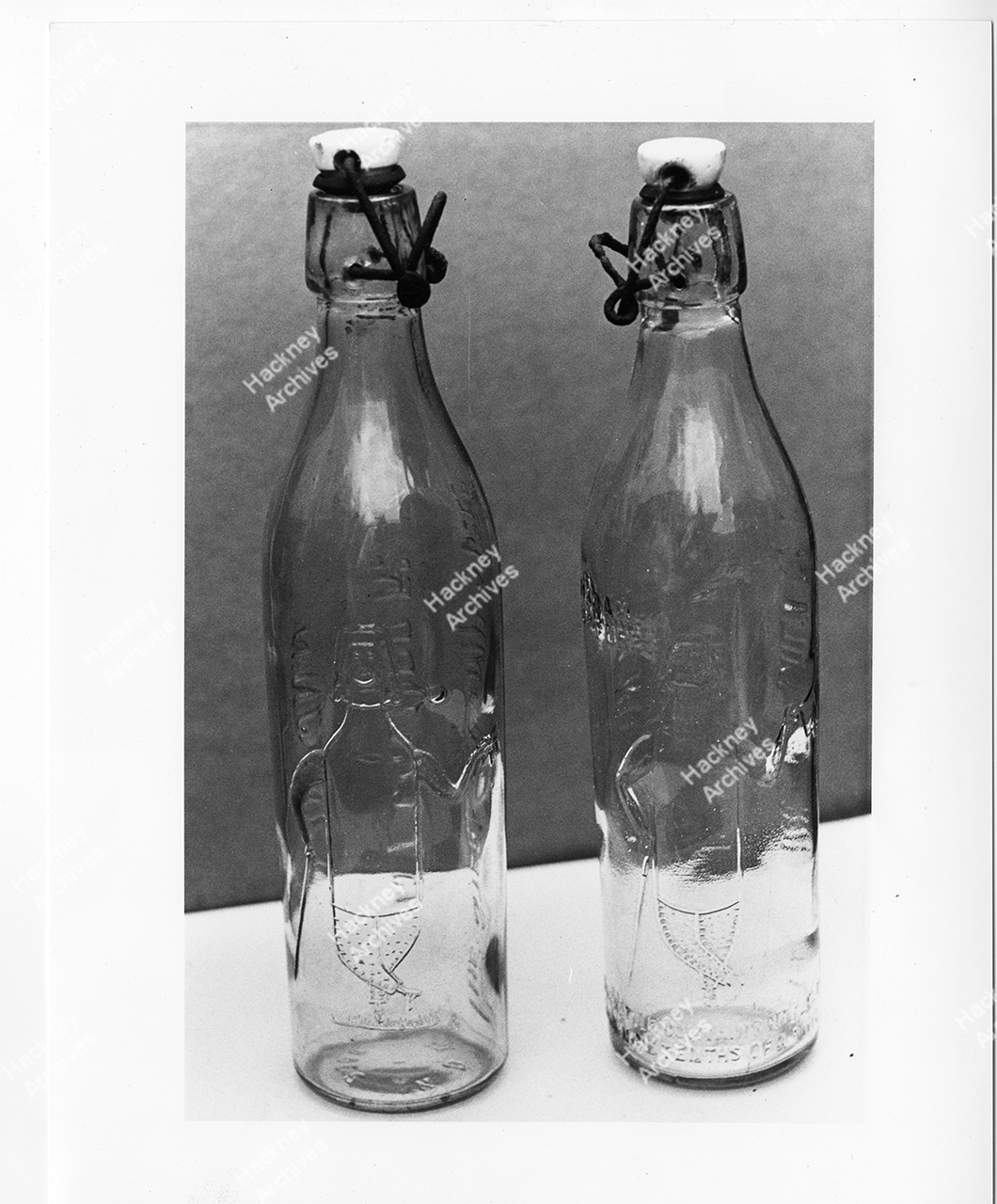Glass milk bottles, Sterilised Milk Company, Culford Road, Hackney, c