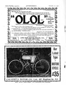 Calvert's motor co advert, featured in 'Motorcycle', 1 October 1902.