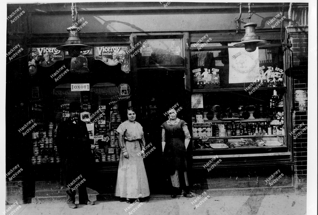 Adams Grocers Shop, Morning Lane, Hackney, c.1914. Hackney