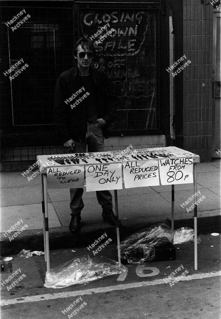 Hoxton Street market, stallholders and shoppers, 1986.