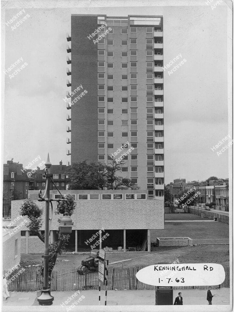 Gooch House high rise flats, Kenninghall Road, Upper Clapton, Hackney. 1963.