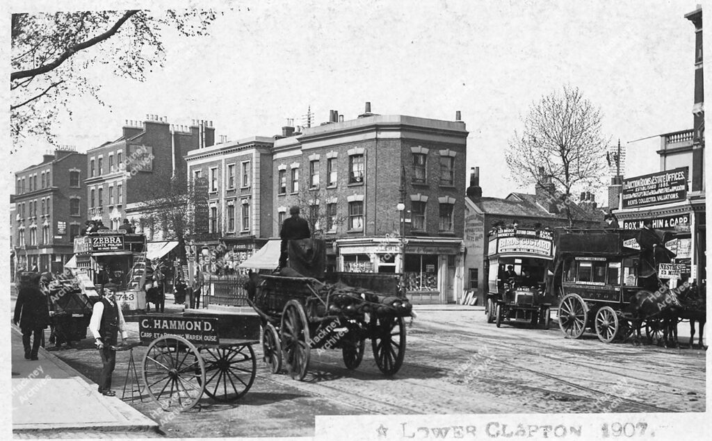 Leigh Bridge Corner, Upper Clapton Road, Hackney. 1907.