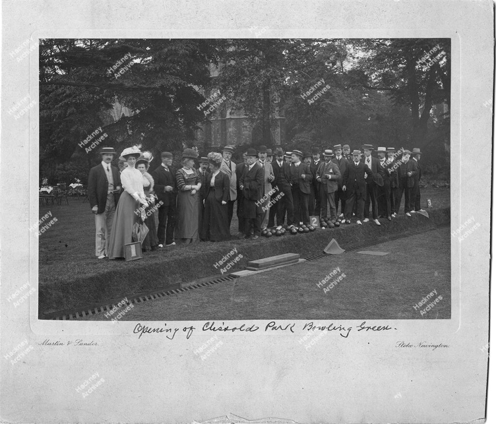 Opening ceremony of Clissold Park Bowling Green, Stoke Newington, Hackney, c.1914.