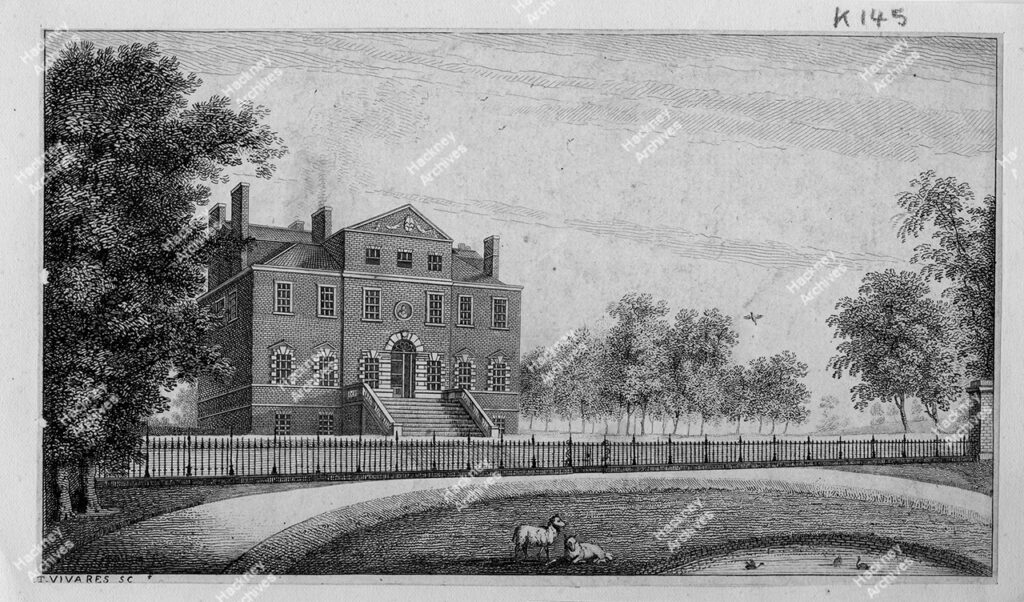 Hackney House, front elevation from park, c.1790.