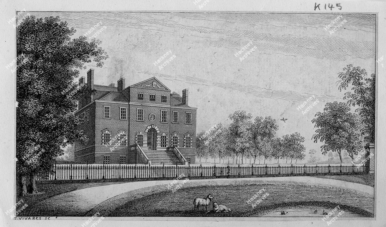 Hackney House, front elevation from park, c.1790. Hackney