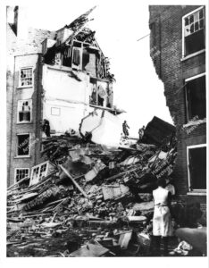 World War II bomb damage to a unknown building, Shoreditch, Hackney, c.1941.