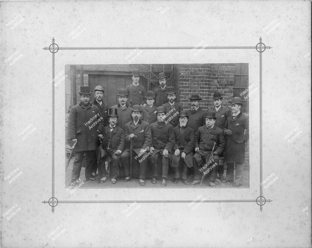 Clarke Nickolls and Coombs Confectionary makers. Staff groups outside the works. Portrait of directors, c.1900.