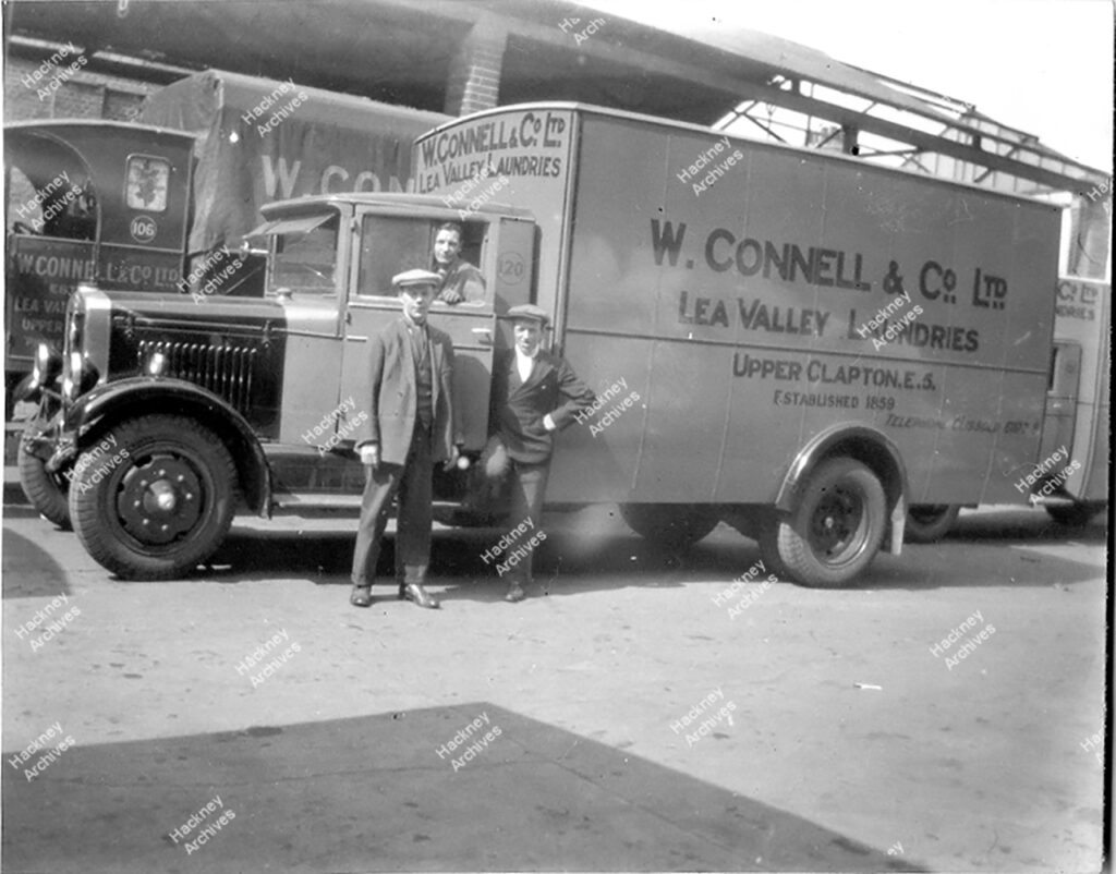 W. Connell & Co. LTD Laundries, motor vehicle, Lea Valley, Upper Clapton, Hackney, c.1935.