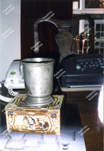 Red Lion public house pewter cup, Church Street, Hackney, 1998.
