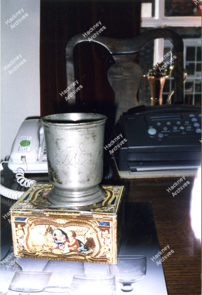 Red Lion public house pewter cup, Church Street, Hackney, 1998.