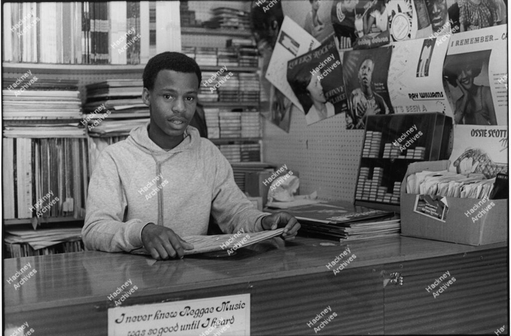 Ridley Road Market, record stall, 1982.