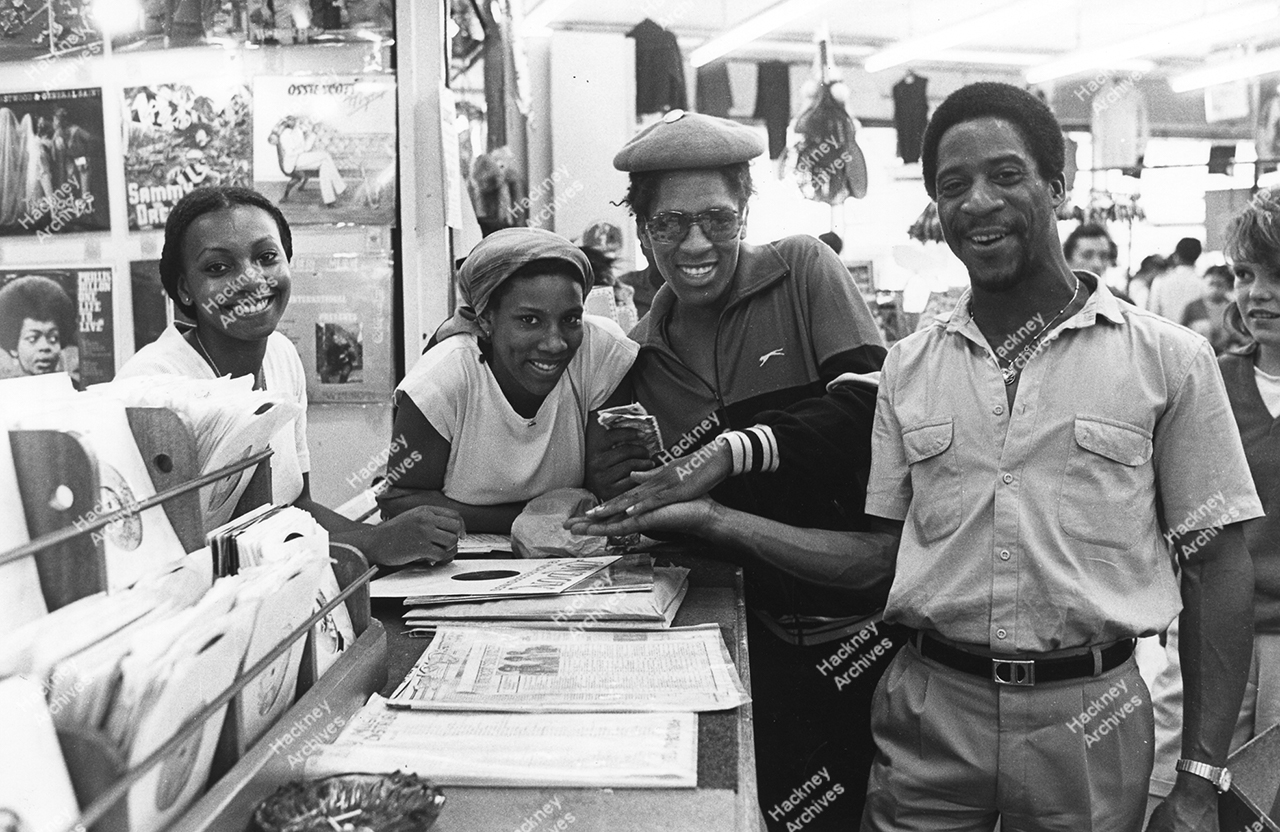 Ridley Road Market, record stall, 1982.