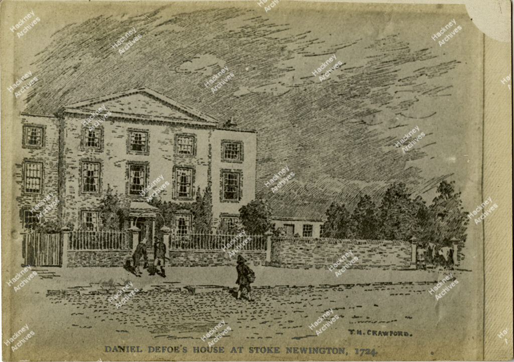 The home of Daniel Defoe at Church Street, Stoke Newington, 1724.