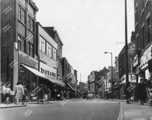 Mare Street, Hackney. 1966. View south from corner of Dalston Lane.