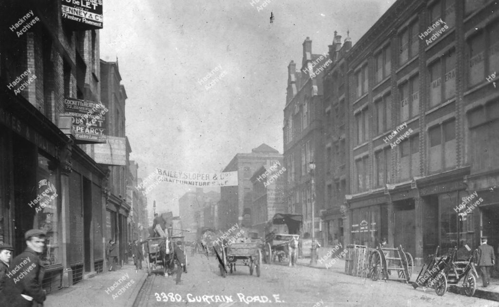 Curtain Road, view north from Gt. eastern Street with Central School, c.1920