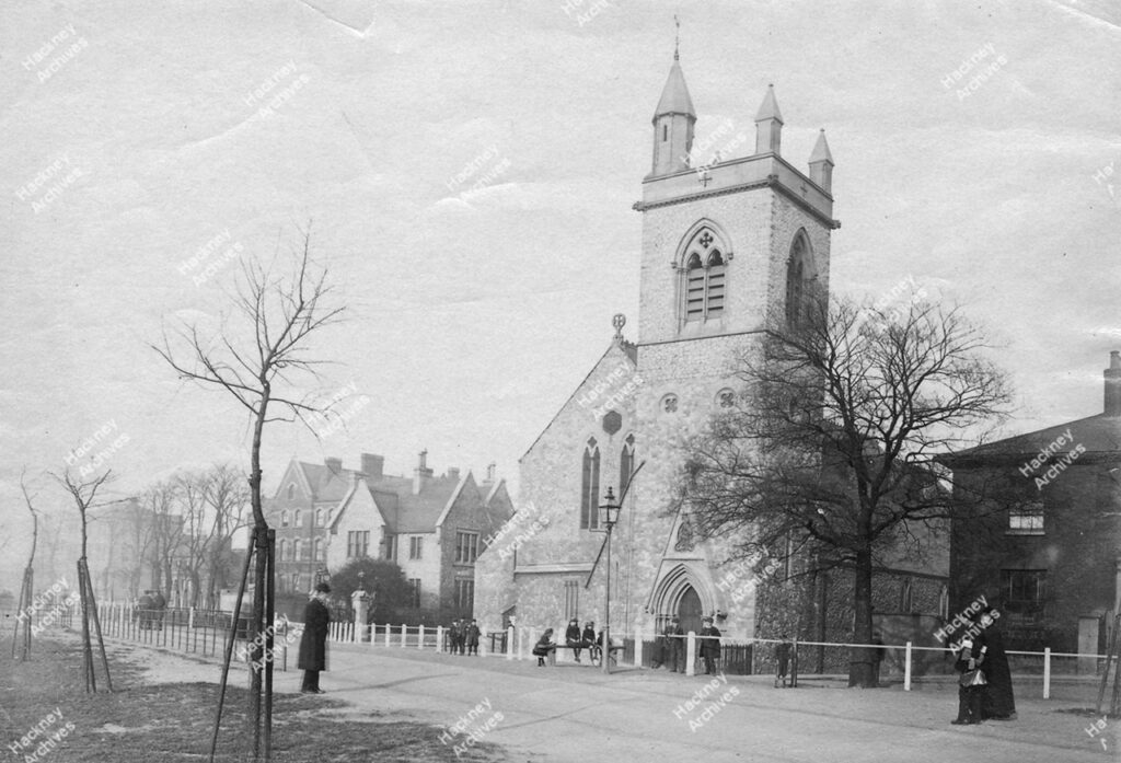 St. Michael’s Church after the addition of the tower and showing part of Lamb Lane, c.1900