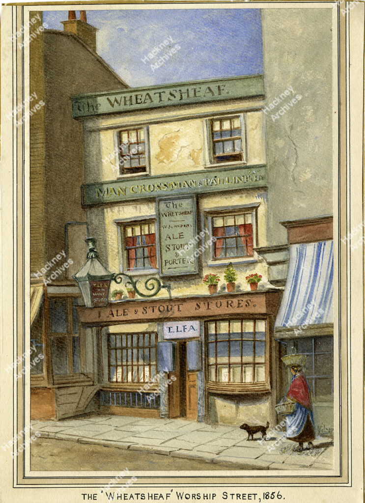 The Wheatsheaf public house, Worship Street, Hackney. 1856.