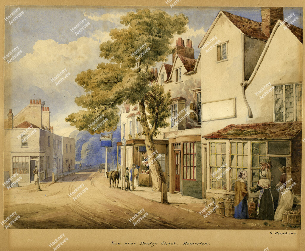 Homerton High Street near Bridge Road, Homerton, Hackney, c.1825.