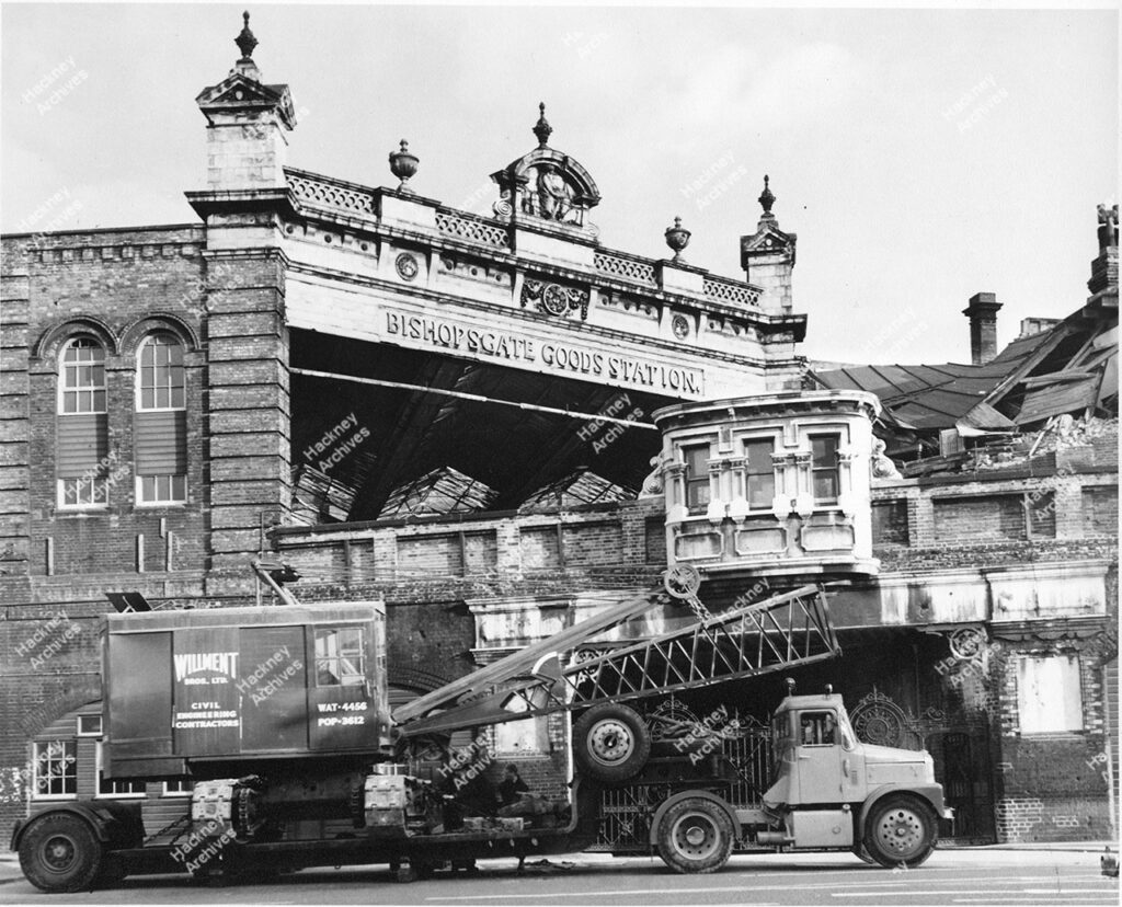 Bishopsgate Goods Station, Shoreditch High Street, Hackney. After severe fire damage on 5th December 1964.