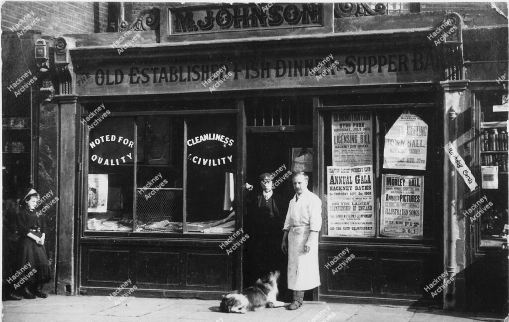 M. Johnson, The Old Established – Fish Dinners and Supper Club, 164 Well Street, 1908.