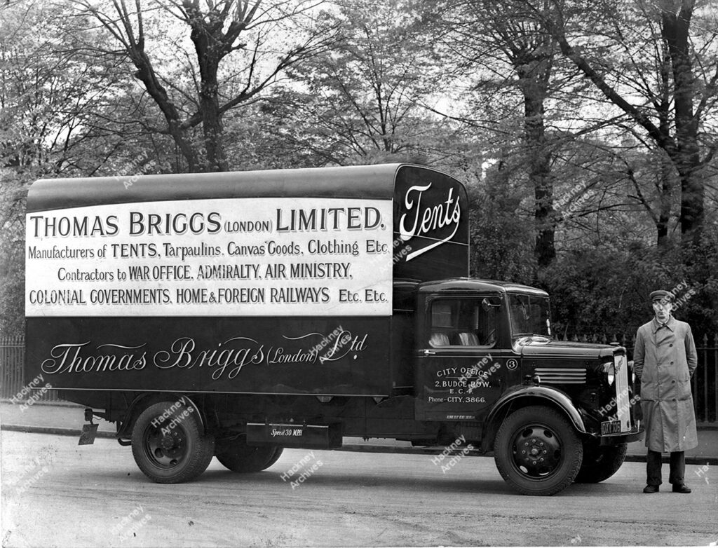 Thomas Briggs Ltd. Tent makers 2-4 southgate Road. Delivery lorry, c.1900