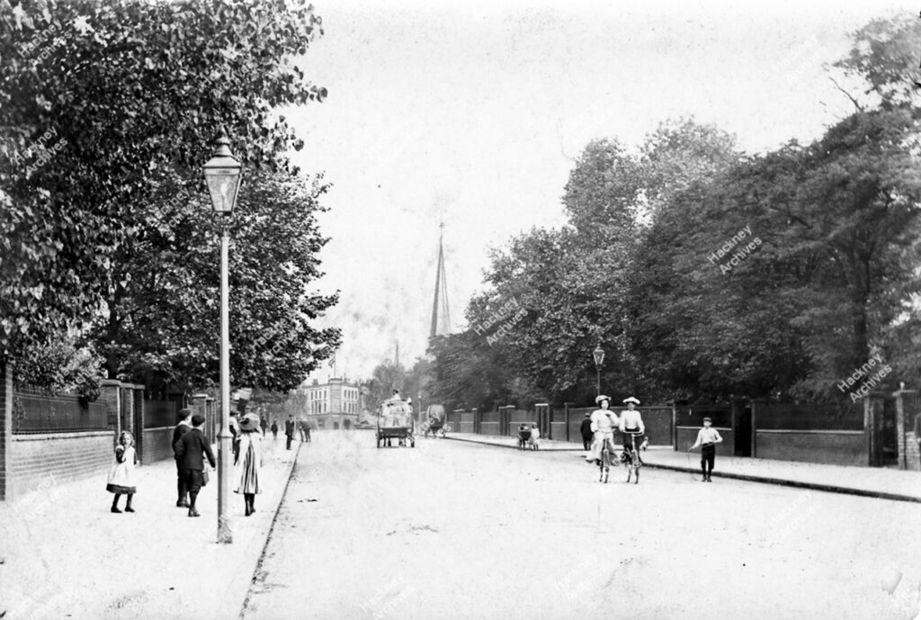 Pembury Road, view north from junction with Pembury Grove to the Three Sisters pub, c.1905.